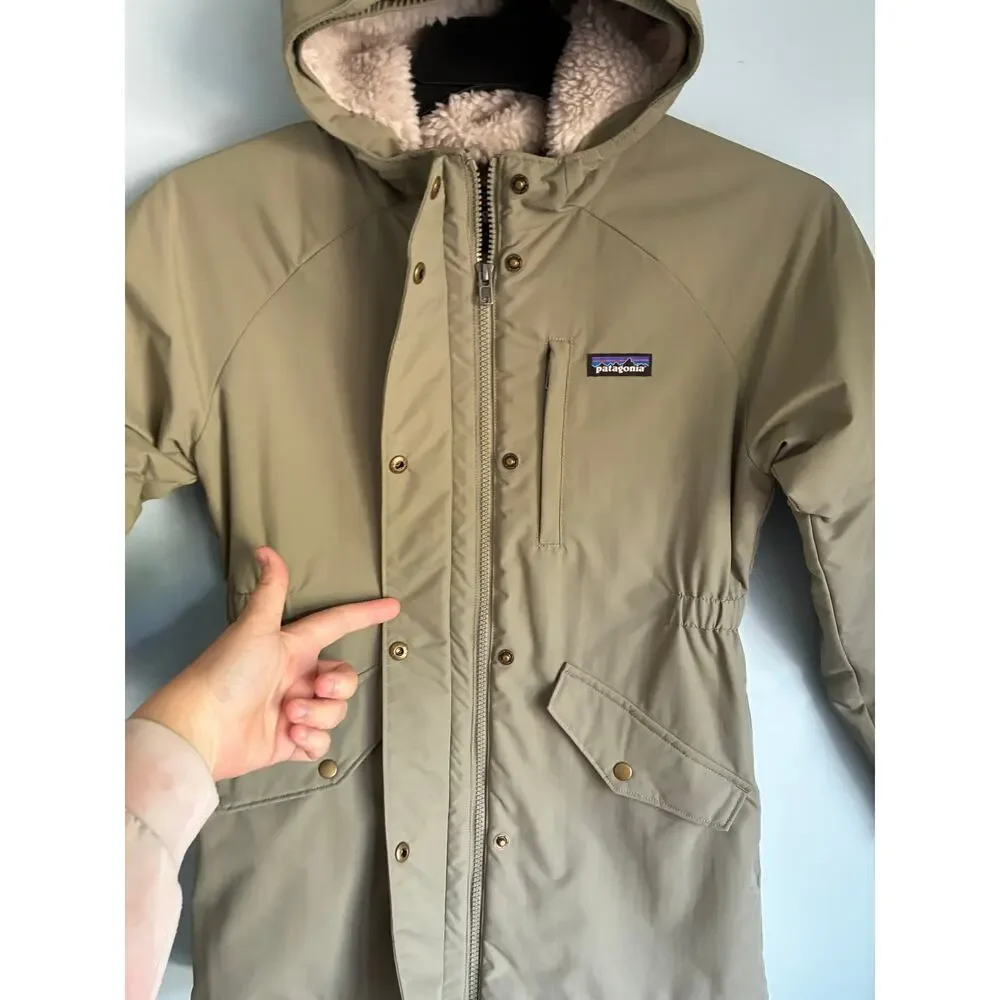 Patagonia Kids L (12) Insulated Parka Jacket-Sherpa Lined- Olive Green